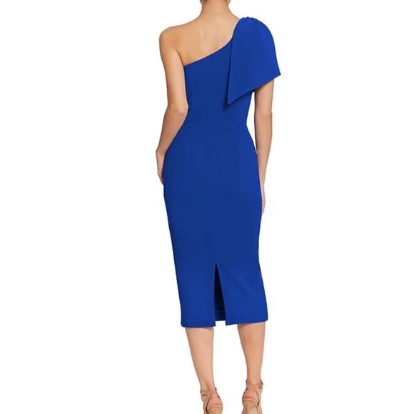 NWT DRESS THE POPULATION Tiffany One-Shoulder Midi Dress Royal Blue M reg $148 - Picture 4 of 10